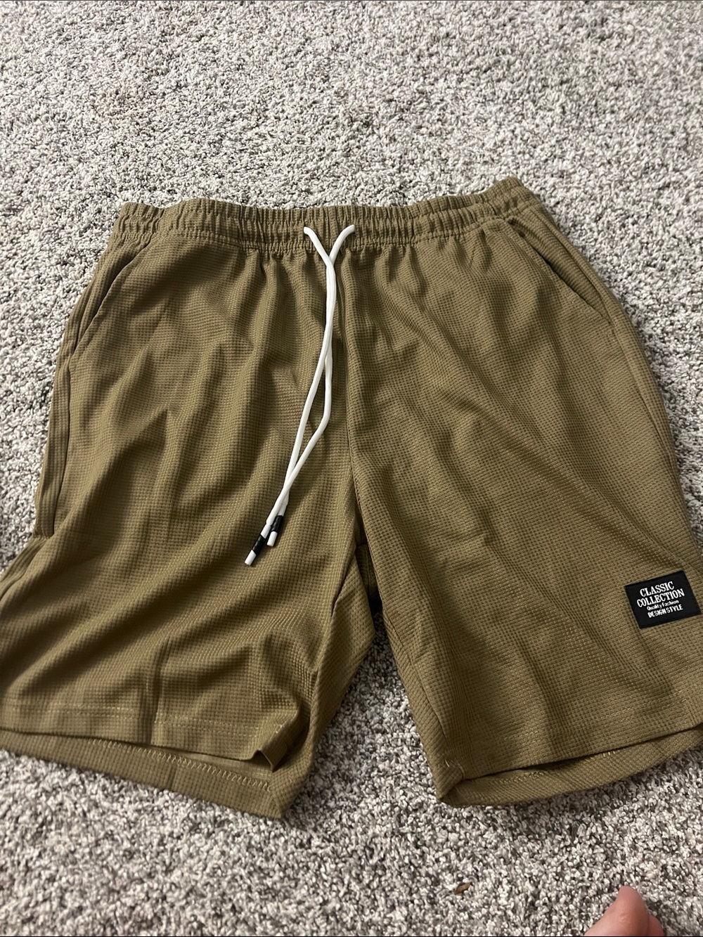IC COLLECTION Olive Waffle Drawstring Athletic Shorts